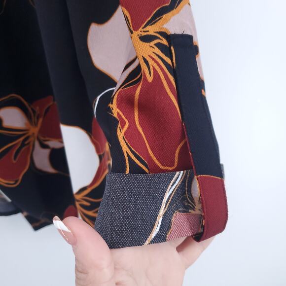 Retro 70s Modern Hippie Floral Earth Tone Notch Lapel Trapeze Jacket Roll Cuff S - Picture 7 of 14